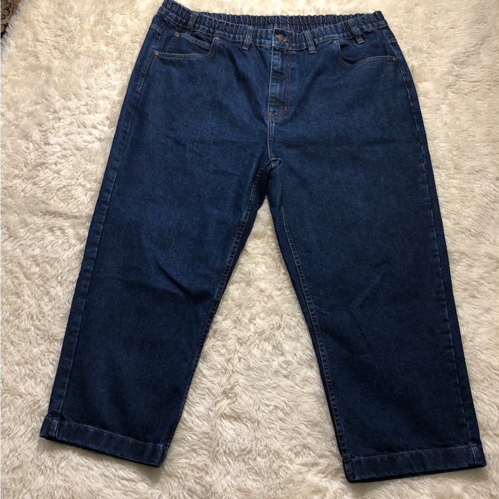 Haband Elastic waist Jeans men's blue jeans. Size 44 Short Dark Blue Denim